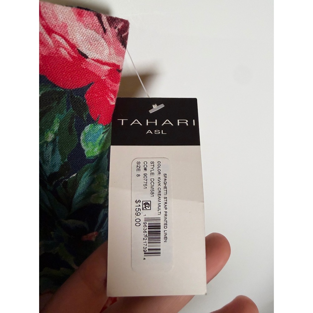 Tahari ASL Floral Linen Blend Spaghetti Strap Mini Dress Cream Multi 8 - Picture 2 of 8